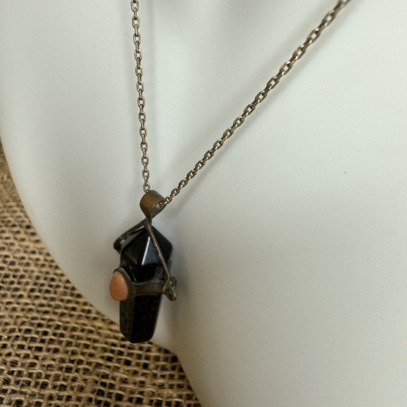 Black Obsidian Vintage Crystal Necklace - Picture 6 of 11